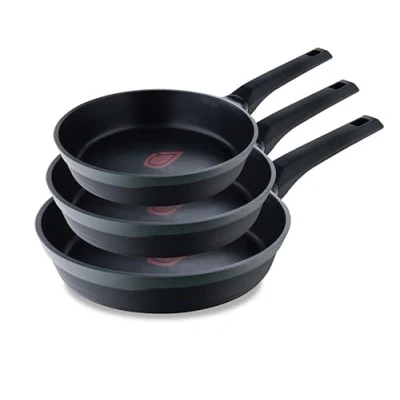 Imagen de MasterPro Gastro Reeco Juego de 3 Sartenes 20, 24 y 28 cm Diametro Indicador Temperatura Aluminio Fundido Reciclado Antiadherente Mango Soft Touch Para Todo Tipo Cocinas, BGKIT 0101