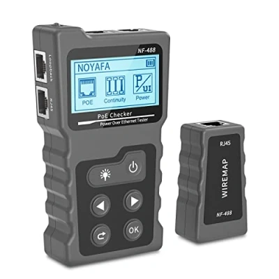 Imagen de NF 488 Probador de Red RJ45 con Pantalla LCD, Para Comprobar Cortocircuito, Cruce y Rotura Cables Cat5/Cat6, Prueba Voltaje Corriente, Cable Función POE