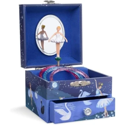 Imagen de Jewelkeeper Joyero musical de niña con una bailarina y un cajón extraíble, diseño brillo Melodía del Lago los Cisnes