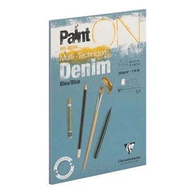 Imagen de Clairefontaine 975702C PaintON Bloque de pegamento multitécnico 15 hojas papel Dibujo multifunción grano ligero Denim 29,7 x 42 cm, 250 g