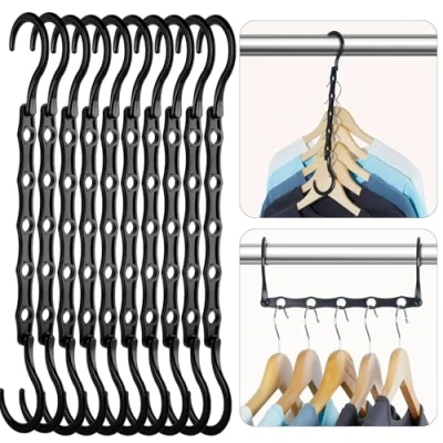 Imagen de HOUSE DAY Perchas mágicas Negras Armario Ahorro de Espacio Organizador (Negro, 10pcs)