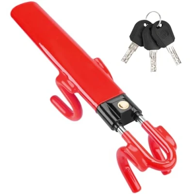 Imagen de Tevlaphee Antirrobo Coche, Barra Más Visible, Servicio Pesado, Ajuste Universal, 3 Llaves(Rojo)