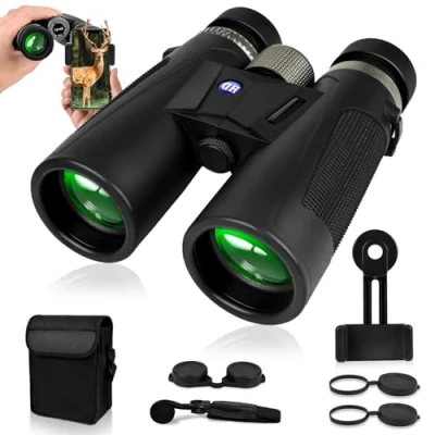 Imagen de Caraster 12x42 Prismáticos Profesionales Pequeños y Potentes para Adultos Prismas BAK 4 Lentes FMC Impermeables con Adaptador Teléfono, Observación de Aves, Senderismo, Caza