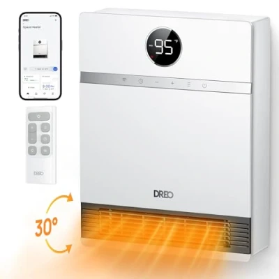 Imagen de Dreo Convector de Pared Inteligente, salida aire a 30, 2000W, termostato ajustable, control remoto, temporizador semanal, calefactor fácil montaje para interiores, compatible con Alexa