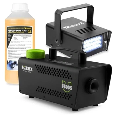 Imagen de BeamZ Set máquina de niebla 500 W con efecto luz estroboscópica y 1 litro líquido, humo para fiestas, mando a distancia por cable, discoteca, DJ, fiestas en casa, bodas, eventos