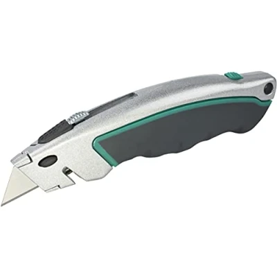 Imagen de wolfcraft Cúter de cuchillas trapezoidales cambio rápido con cuchilla retráctil, 4131000, para tareas exigentes