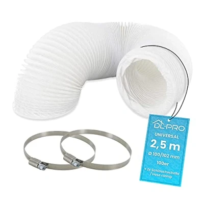 Imagen de DL pro 2,5 m Tubo flexible de salida aire Ø 100 / 102mm para acondicionado,secadora ropa y campana extractora cocina acompañado con dos abrazaderas acero