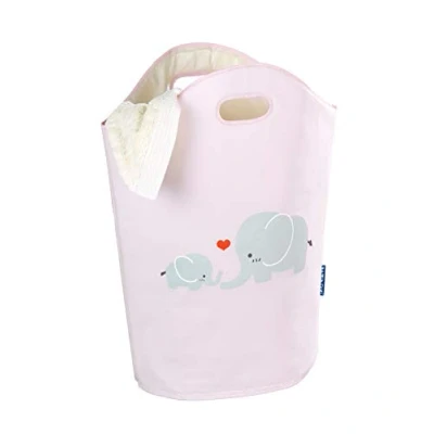 Imagen de Wenko Cesta de lavandería Kids Elli, contenedor para la Ropa Sucia con 2 prácticas Asas el Transporte, poliéster, Capacidad 24 litros, 40 x 52 20 cm, en Color Rosado Estampado