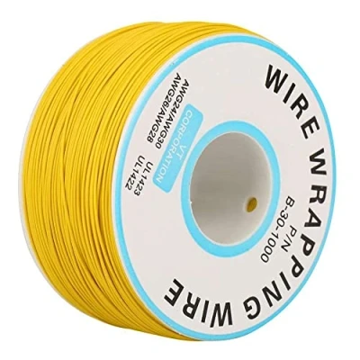 Imagen de Cable de Cobre Estañado Wrapping Wire Alambre Trenzado 0,25 mm, Unico 30awg Electronica (Amarillo)