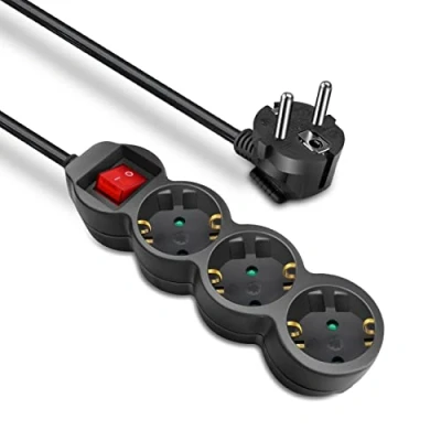 Imagen de EXTRASTAR Regleta de enchufes con 3 Tomas, Alargador Cable Metros e Interruptor, Negro, 1 Pc