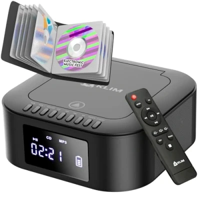 Imagen de KLIM Boombox E1 + Caja de CD Reproductor portátil Bass Boost con Subwoofer Radio FM y batería Recargable Bluetooth, MP3, AUX, USB Mando