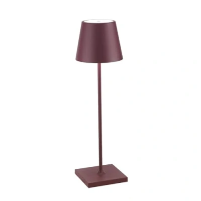Imagen de Zafferano, Lámpara Poldina Pro, de Mesa Recargable e Inalámbrica con Control Táctil, También Adecuada como Exterior, Atenuador, 2200 3000 K, Altura 38 cm, Color Burdeos