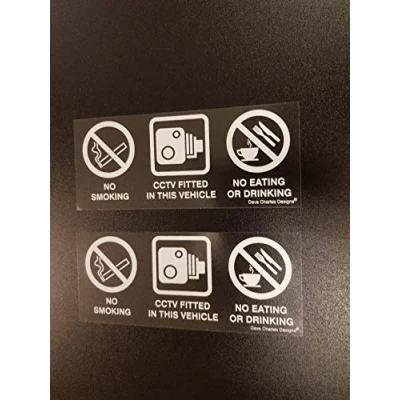 Imagen de Paquete de 2 adhesivos para ventana CCTV Active No fumar Señal taxi sin comer 50 mm x 120 taxis, minibus, etc