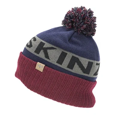 Imagen de SealSkinz gorro tejido con pompón resisente al agua para el clima frío azul marino/rojo/gris, S/M