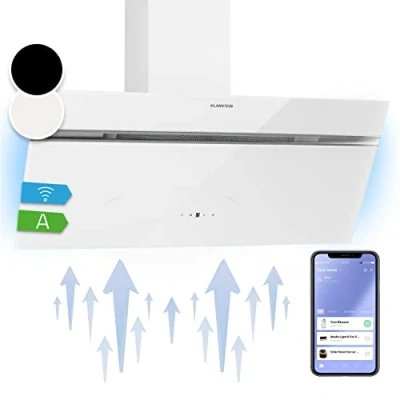 Imagen de Klarstein Campana Extractora Decorativa 90 cm Luces LED, Extractor Cocina Flujo Aire 594m3/h, WiFi, loT Campanas Extractoras Control de Panel Táctil, Extractores Anti Grasa, Eficiencia Clase A