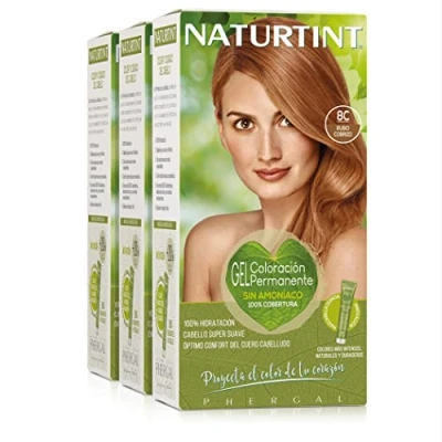 Imagen de Naturtint Biobased Coloración sin amoniaco 100% cobertura de canas Ingredientes vegetales Color natural y duradero 8C Rubio Cobrizo Pack 3
