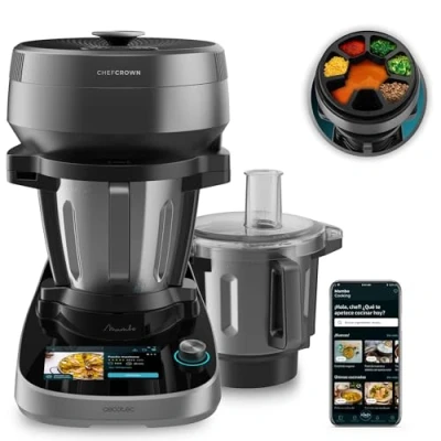 Imagen de Cecotec Robot de Cocina Multifunción Mambo CooKing Total Gourmet Essential. 2200W, 45 Funciones, Autodispensador, Acero Inoxidable, Jarras Unique y Victory 4,5L, Pantalla Táctil, App, AutoCleanning