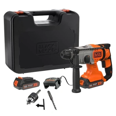 Imagen de BLACK+DECKER Martillo SDS Plus 18V, 2 Baterías 2.5Ah, 3 Modos, Energía de Impacto 1.2J, Velocidad Variable, Luz LED, Incluye Cargador y Maletín, BCD900E2K