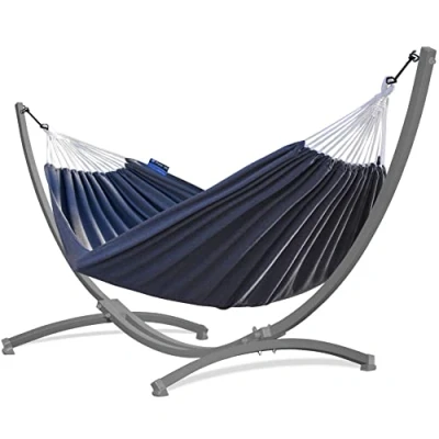 Imagen de Potenza Hamaca con Soporte Incluido en Jardin, de Tela Multicolor, para 2 Personas Doble I Grande Capacidad 220 Kg 220x160 cm (Gris, Gris)