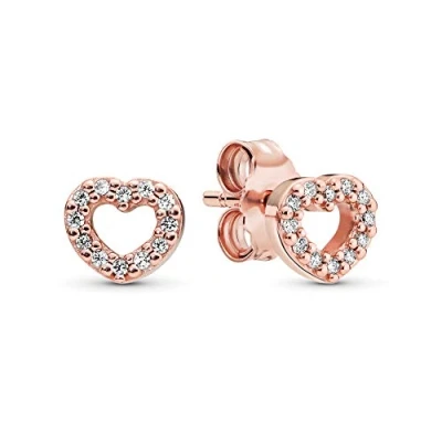 Imagen de Pandora Icons Pendientes de botón con diseño corazón chapados en oro 14 quilates circonitas cúbicas transparentes