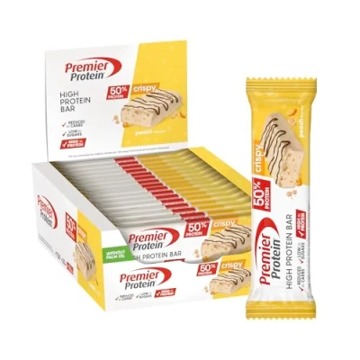 Imagen de Premier Protein High Bar Crispy Peach 16 x 40 g Alto contenido en proteínas + Sin aceite de palma
