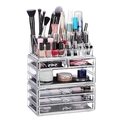 Imagen de Relaxdays Organizador de Maquillaje con 6 Cajones, Acrílico, Transparente, 29 x 23.5 14 cm