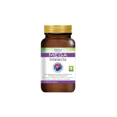 Imagen de Dielisa Mega Intelecto, Complemento Alimenticio con Extracto de Bacopa, Ginkgo Biloba, Colina, Taurina, Hierro, Zinc y Vitaminas, Favorece el Foco, la Memoria Concentración 60 Cápsulas