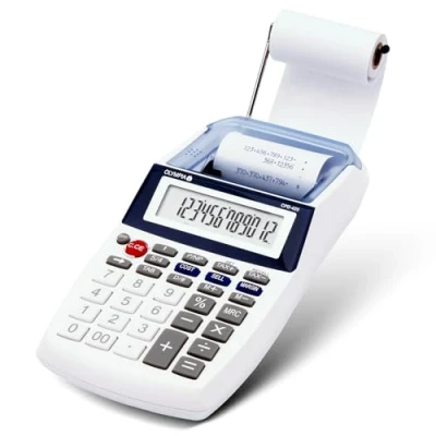 Imagen de Olympia Calculadora de escritorio con rollo papel pantalla LCD 12 dígitos I Práctica 57 mm ancho y tinta azul IR 40 bolsillo baterías
