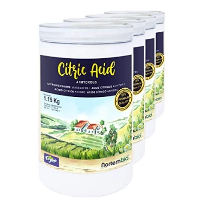 Imagen de Nortembio Ácido Cítrico Ecológico 4x1,15 Kg. Anhidro en Polvo. Insumo 100% Puro. Limpiador Multiusos. E Book Incluido.