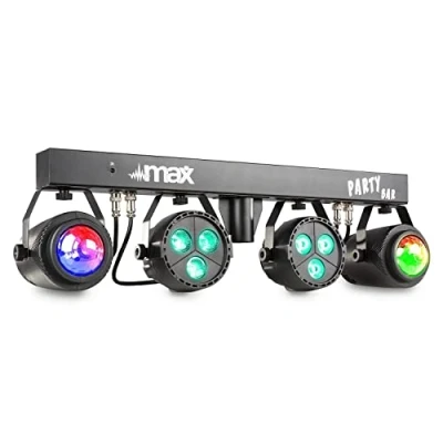 Imagen de MAX PARTYBAR1 luces discoteca con tripode, Foco Led RGB, 2 Focos par y jellymoon, Modo automático, rítmico o DMX, Mando a distancia. DJ profesional, fiesta, Kit