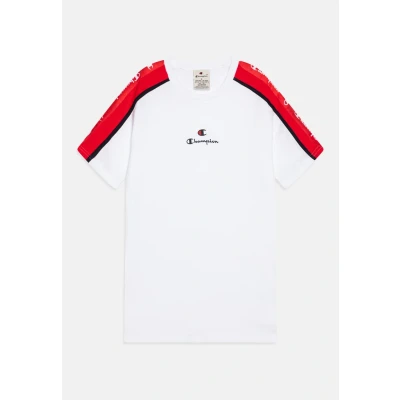 Imagen de Champion Retro Sport Crewneck Contrast Small LOGO Unisex Camiseta estampada para niños, Talla: 7 8a, White/red/new navy