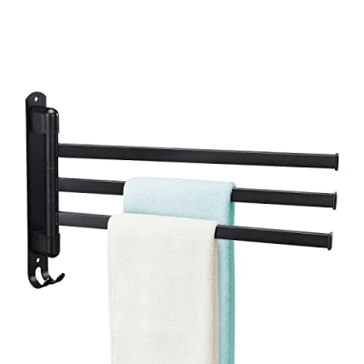 Imagen de Pcscevcr toallero giratorio, giratorio de acero inoxidable montado en la pared con ganchos, barras toalla simples, para cocina, baño, inodoro (negro, 3 rieles)