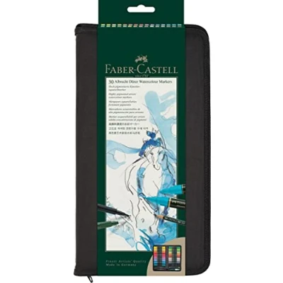 Imagen de Faber Castell 160301 Albrecht Dürer Estuche con Cremallera de 30 Marcadores Acuarelables Doble Punta para Artistas 4 PITT® Artist Pen 1 Pincel Depósito Lápiz 9000