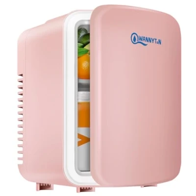 Imagen de WANNYTON Nevera Pequeña Portátil, Mini Refrigerador 4L, Frigorífico Pequeño con Refrigeración y Calefacción, Coche para Cosméticos, 6 Latas de Refrescos, Rosa, 220 V/12 V, 24,5x18,5x27 cm