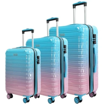 Imagen de Blade Juego de 3 Maletas ampliables Maleta rígida Ligera con Ruedas Equipaje Mano ABS + PC candado TSA,4 giratorias Viaje,Azul Rosa,Set,Maleta