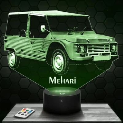 Imagen de lámpara de mesilla noche, luz nocturna táctil auto Mehari LED ilusión 3D, idea regalo para niños y niñas, Navidad, noche o adultos.