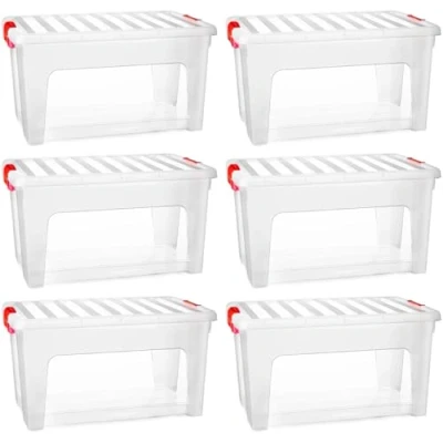 Imagen de AC Pack de 6 Cajas Almacenamiento KLIP K3 Fabricado en plástico Contenedor para almacenar Juguetes, Libros, Ropa, Mantas 36 x 52 27,5 cm litros