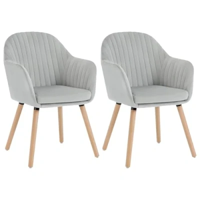 Imagen de WOLTU 2X Sillas de Comedor Nordicas Estilo Vintage Juego 2, Cocina Tapizadas con Reposabrazos en Terciopelo, Estructura Madera Escritorio Gris Claro BH95hgr 2