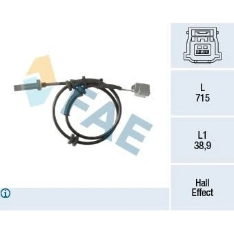Imagen de FAE 78468 Sensor de ABS con cable Hall 2 715 NISSAN: Qashqai 2, RENAULT: Kadjar