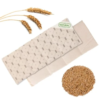 Imagen de Wagner Cojín térmico de 100 % algodón, almohada microondas con granos trigo para hombros, cuello y espalda, alternativa a los cojines naturales huesos cereza (grande 20 x 53 cm)