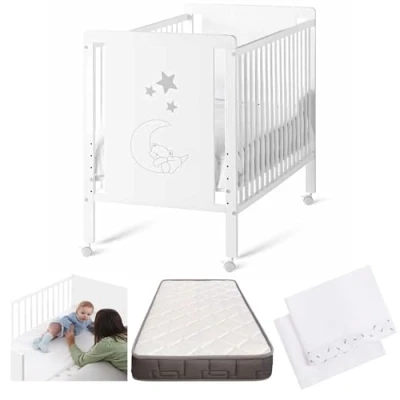 Imagen de COOL · DREAMS Cuna colecho de Bebe Indi, Kit para unir la a Cama, Colchón HR Morfeo, 4 Ruedas y Bajera con encimera CoolDreams