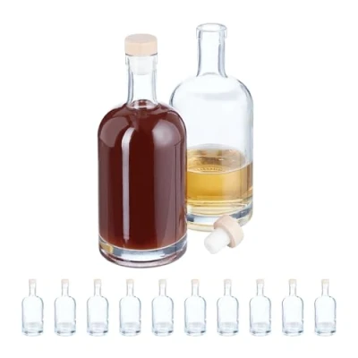 Imagen de Relaxdays Botellas Cristal Vacías, Pack de 12, 500 ml, con Corcho, Aceiteras, para Licor, Vinagre, Vino, Transparentes