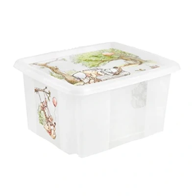 Imagen de keeeper Caja de almacenamiento con tapa Winnie the Pooh, Giratoria y apilable, Para niños, 24 L, Karolina, Natural Transparente