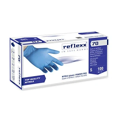 Imagen de Reflexx R70 / S Guantes de nitrilo sin polvo, pequeño, azul claro, paquete 100