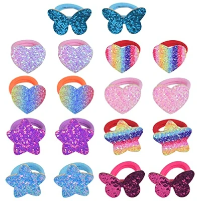 Imagen de AvoDovA Gomas del Pelo Niña, 8 Pares (16Pz) Elástico Lazos de Mini Bandas Pelo, Banda Goma Titular Cola Caballo, Soporte Caballo Niña con Corazón, Mariposa, Estrella