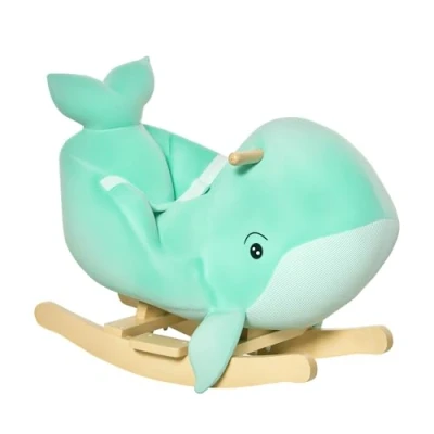 Imagen de HOMCOM Caballito Balancín Forma Ballena para Niños de 18 36 Meses Mecedora Felpa con Sonidos Cinturón Seguridad y Reposapiés 60x33x50 cm Turquesa