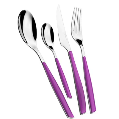 Imagen de BUGATTI, Glamour, Juego de cubiertos 24 piezas en acero inoxidable 18/10 y mango color IRIS. para 6 personas compuesto por cucharas, tenedores, cuchillos cucharas café