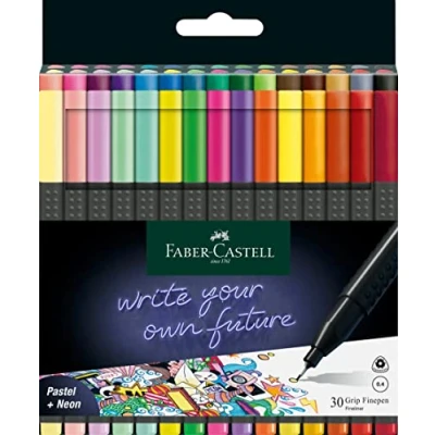 Imagen de Faber Castell 151630 Grip Finepen, punta fina con de fibra metálica 0,4 mm, estuche 30 unidades