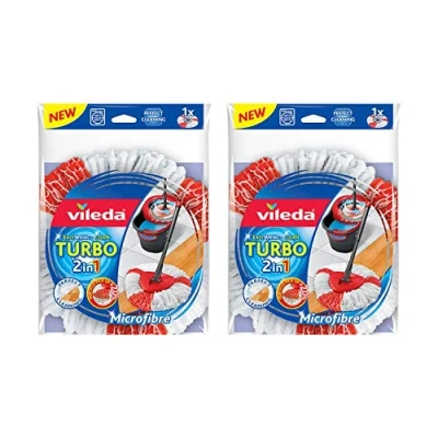 Imagen de Vileda 157575 Easy Wring and Clean, Turbo 2 en 1, Mopa Microfibra cabeza, Rojo, Pack de 2, 16.5 x 30 22 cm