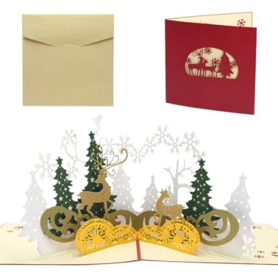 Imagen de YDHfdc 3D Tarjetas de Navidad con Sobres Pop Up Christmas Cards Postales Reno Tarjeta Regalo para Enviar Deseos Navideños